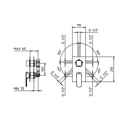 Cкрытая монтажная часть Palazzani 99274510 смесителя для ванны с душем на 5 потребителей
