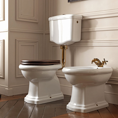 Унитаз Kerasan Retro 101001 со средним бачком, вертикальный выпуск, фурнитура бронза