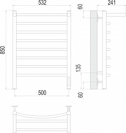 Полотенцесушитель электрический Terminus Классик с/п П8 500х850  хром