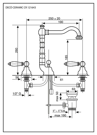 Смеситель Emmevi Deco Ceramic 121643OR для раковины, золото
