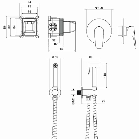 Гигиенический душ со смесителем Aquatek Бетта AQ1119MB черный матовый