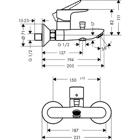 Смеситель Hansgrohe Talis E 71740140 для ванны, шлифованная бронза