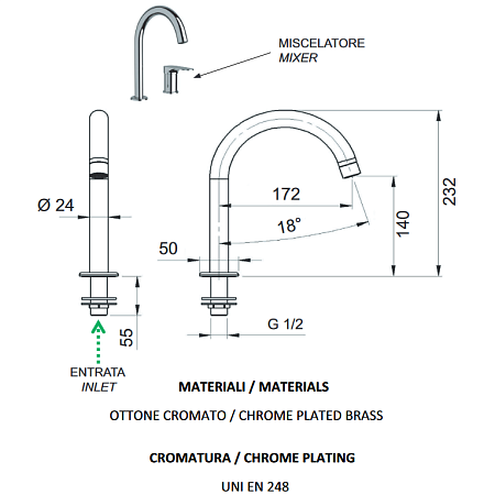 Смеситель Remer Class Line L57 для раковины, хром