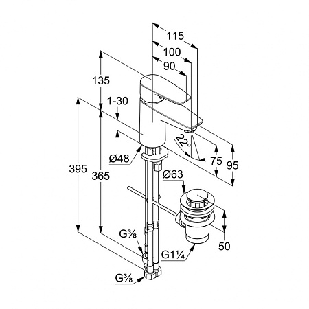 Смеситель Kludi Pure&Solid 342760575 для раковины, хром