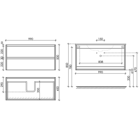 Тумба с раковиной Sancos Libra 100 LB100W белый/черный