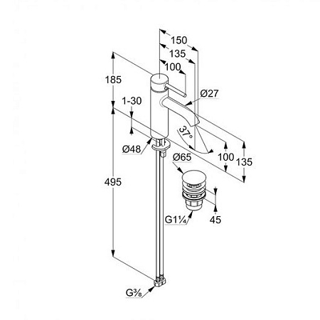 Смеситель Kludi Bozz 38288N076 для раковины, золото брашированное