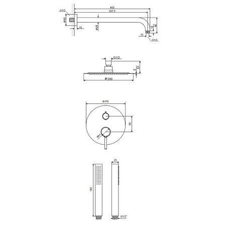 Душевая стойка Excellent Pi AREX.SET.1245BL черный матовый