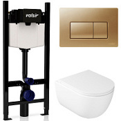 Комплект 4в1 инсталляции с WC и клавишей Valsir KIT VSMG 7334 Slim P1 белый/золото матовое