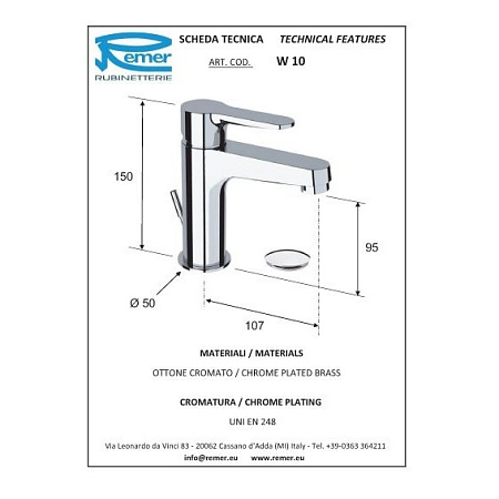 Смеситель Remer Winner W10 для раковины, хром