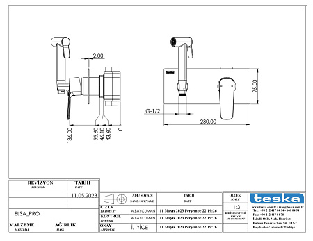 Гигиенический душ со смесителем Teska Elsa Pro BTK6408 черный