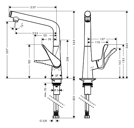 Смеситель Hansgrohe Metris Select 14883000 для кухонной мойки, хром