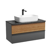 Тумба с раковиной и столешницей Sancos Delta DL100GR+TT100A1X дуб красный/графит/Black Sky