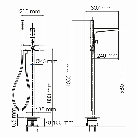 Смеситель WasserKRAFT Sauer 7121 напольный, глянцевое золото
