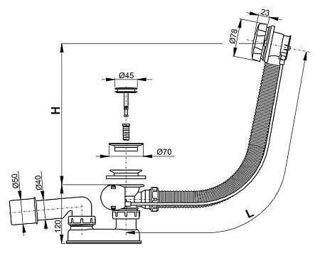 Слив-перелив AlcaPlast A55K-80-RU-01 хром