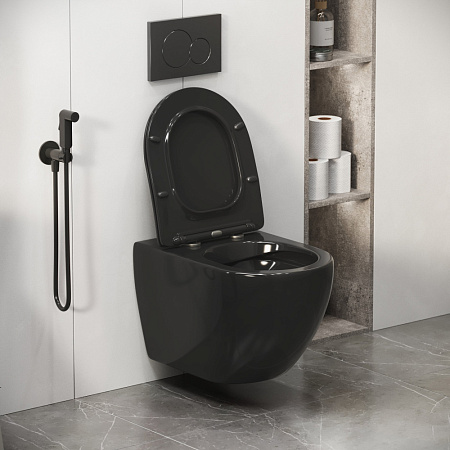 Унитаз подвесной Grossman Color GR-4411blackS с тонкой крышкой, черный глянцевый