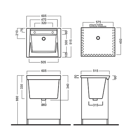 Раковина Hatria Specials YXM901 60х51 хозяйственная