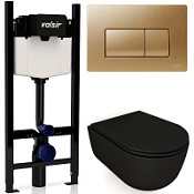 Комплект 4в1 инсталляции с WC и клавишей Valsir KIT VSMG 7334NEMT Slim P1 черный матовый/золото 