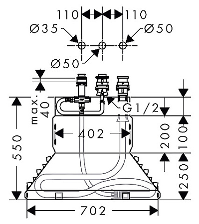 Cкрытая монтажная часть Hansgrohe 13437180 для смесителя на борт ванны