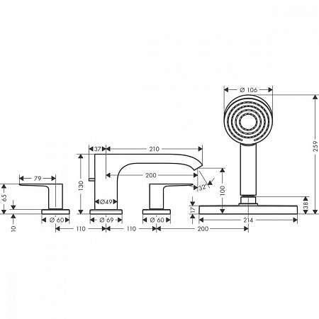 Смеситель Hansgrohe Vivenis 75444700 на борт ванны, белый матовый