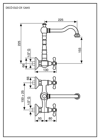 Смеситель Emmevi Deco Old 12645CR для кухонной мойки, хром
