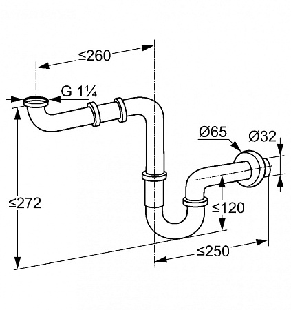 Сифон Kludi 1025505-00 трубчатый, для раковины, хром