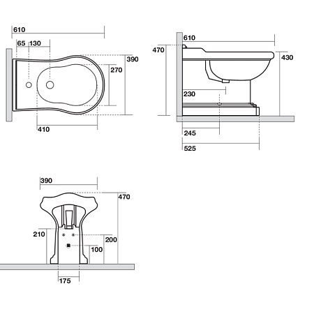 Биде приставное Kerasan Retro 102201*1 с 1 отверстием под смеситель, белый