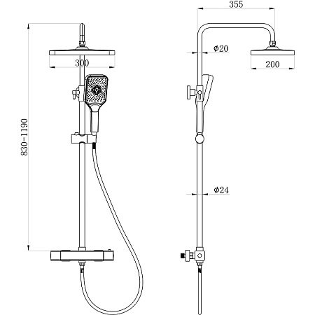 Душевая стойка с термостатическим смесителем beWash BV1TMSS6121 черный