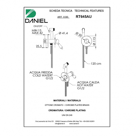 Гигиенический душ со смесителем Daniel Retro RT645AU-DO золото