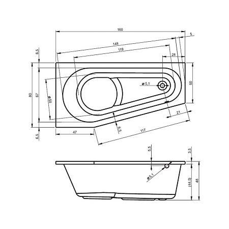 Ванна акриловая Riho Delta B068001005 160x80 R