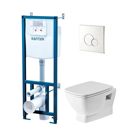 Комплект унитаз подвесной Santek Heo Rimless 1WH501572 4 в 1 + инсталляция + кнопка смыва
