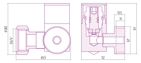 Вентиль Сунержа 00-1302-0134 3D левый, под шестигранник, хром