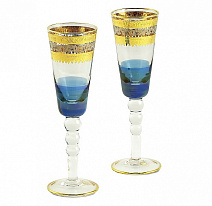 Бокал для шампанского Migliore Adriatica 25590 хрусталь голубой/декор золото