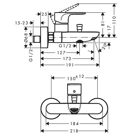 Смеситель Hansgrohe Rebris S 72440000 для ванны, хром