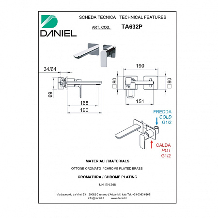 Смеситель Daniel Tiara TA632P-63 для раковины, бронза