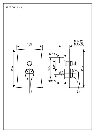 Смеситель Emmevi Ares 76019BR для душа, бронза