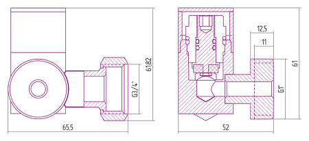Вентиль Сунержа 00-1303-0134 3D правый, под шестигранник, хром