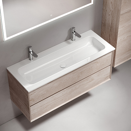 Тумба с раковиной Sancos Marmi 2.0 120 MR2.0120EG два смесителя, дуб галифакс натуральный/белый