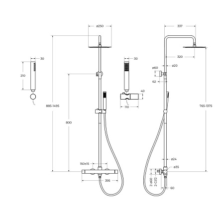 Душевая стойка BelBagno Uno UNO-DOCM-ORO золото