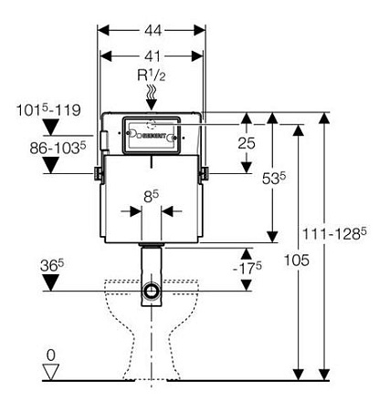 Смывной бачок скрытого монтажа  Geberit Delta 12  UP182 109.160.00.1 для унитазов