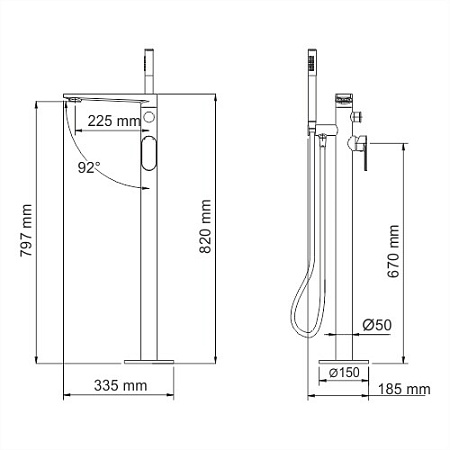 Смеситель WasserKRAFT Dinkel 5821 напольный для ванны