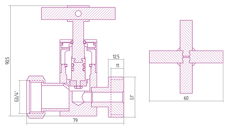 Вентиль Сунержа 00-1305-0134 прямой, крест, хром