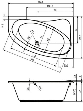 Ванна акриловая Riho Aryl B022001005 153x100 L