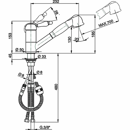 Смеситель Cisal  EM00257021 для кухонной мойки, с вытяжным душем, хром