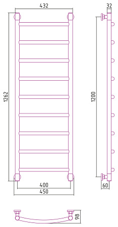 Полотенцесушитель водяной Сунержа Галант+ 31-0200-1240 1200x400 черный матовый