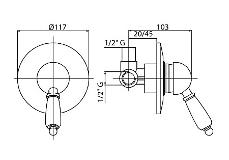 Смеситель Cezares Elite ELITE-DIM-03/24-Bi для душа