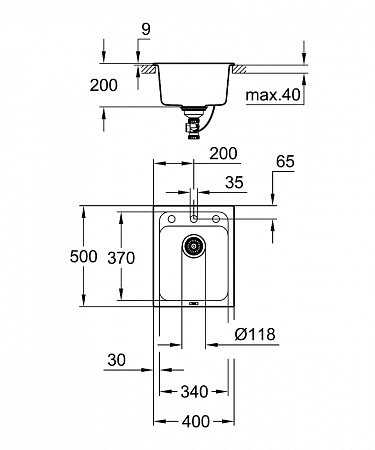 Мойка кухонная Grohe K700 31650AP0 40x50 черный гранит