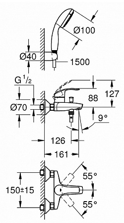 Смеситель Grohe Eurosmart 3330220A для ванны с душем