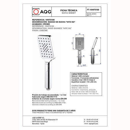 Душевая лейка AQG Nite SQ 10NIT0100 хром