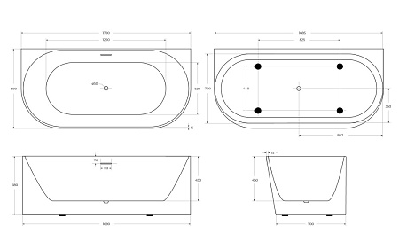 Акриловая ванна BelBagno BB412-1700-800 170x80 белый