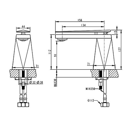 Смеситель Bravat Diamond F118102G-1-ENG для раковины золото
